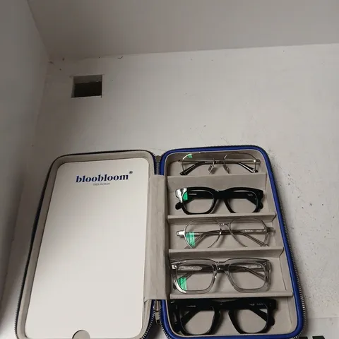 BLOOBLOOM EYEWEAR CASE WITH FIVE PAIRS OF GLASSES β BLUE ZIP CASE