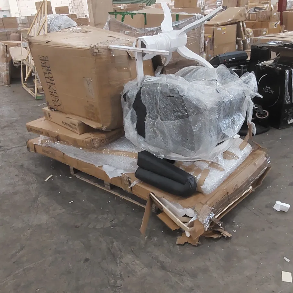 PALLET CONTAINING A LARGE ASSORTMENT OF INCOMPLETE DESIGNER FURNITURE PARTS ECT