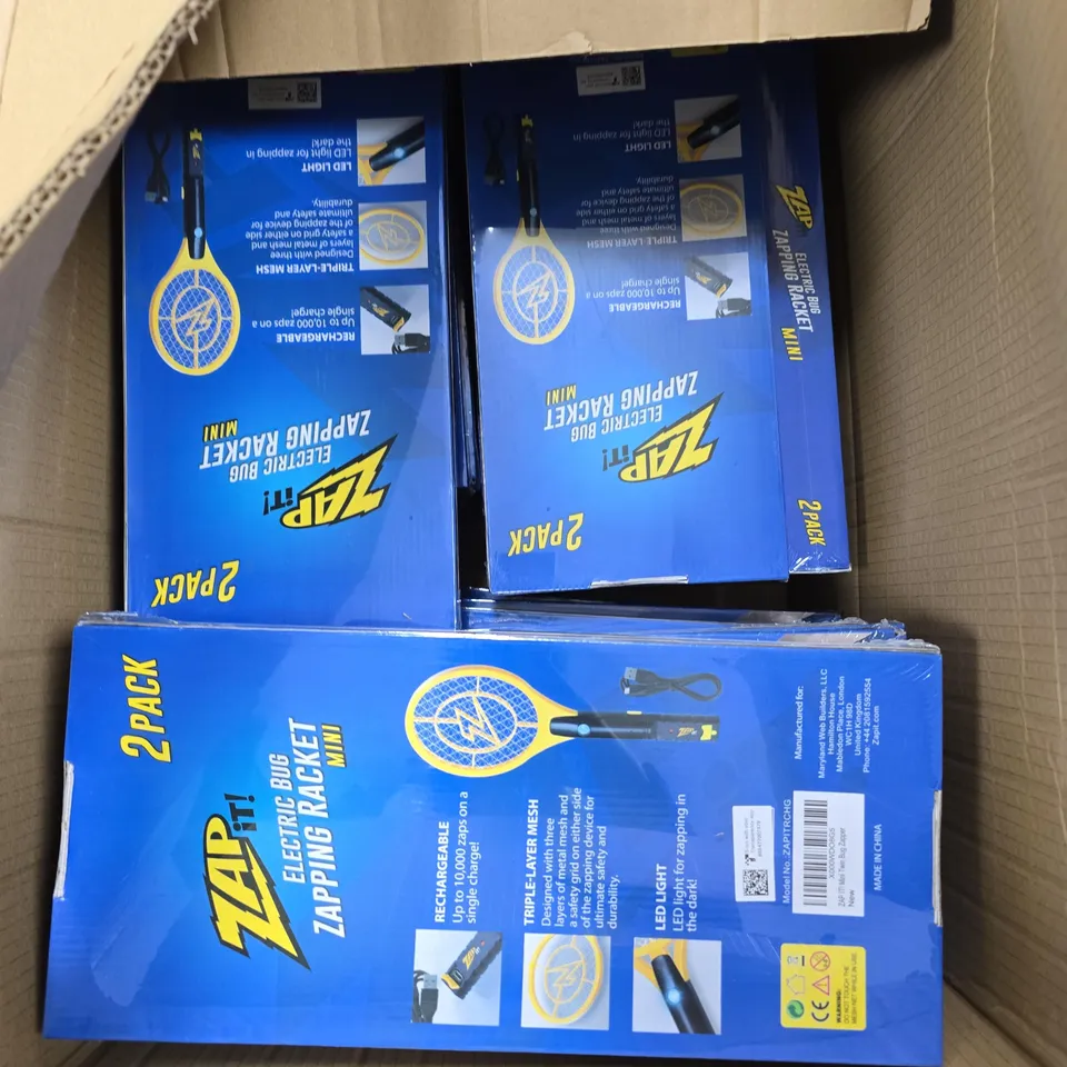 A BOX OF APROXIMATELY 18 Zap It! Electric Bug Zapping Racket Mini – 2 Pack