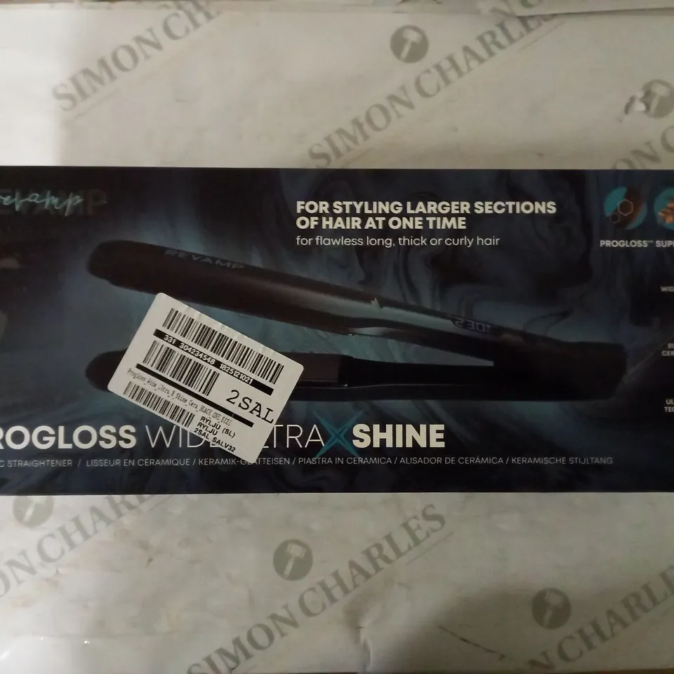 REVAMP PROGLOSS WIDE ULTRA X SHINE CERAMIC HAIR STRAIGHTENER ST-2000 RRP £100