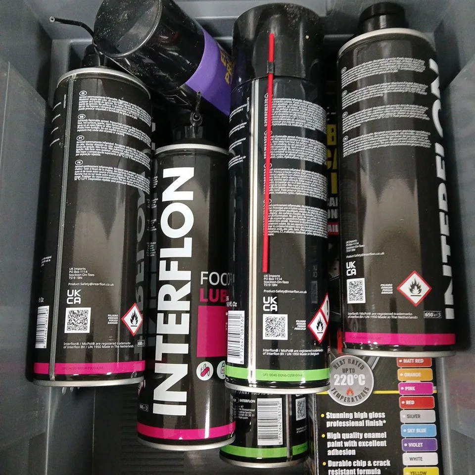 APPROXIMATELY 8 ASSORTED AEROSOL ITEMS TO INCLUDE CALIPER PAINT, WATERPROOF SPRAY, GREASE ETC ETC - COLLECTION ONLY