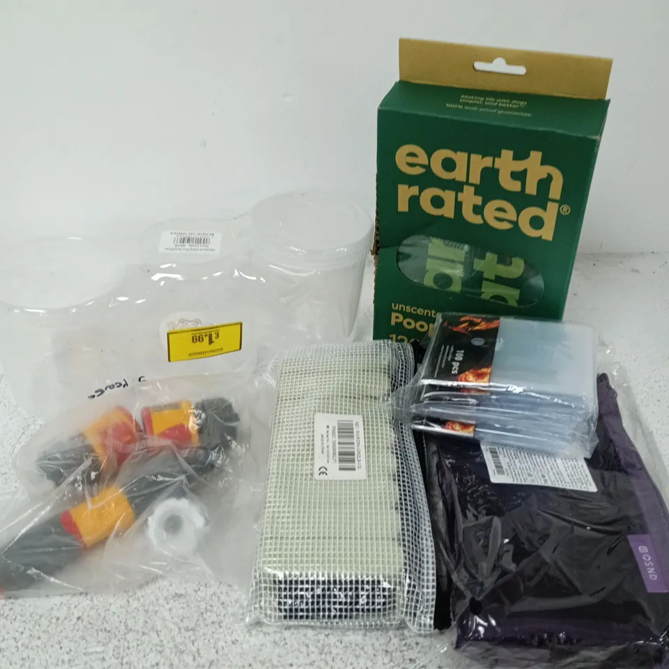 APPROXIMATELY 12 ASSORTED HOUSEHOLD ITEMS TO INCLUDE EARTH RATED POOP BAGS, CARD HOLDERS, STORAGE TUBS, ETC