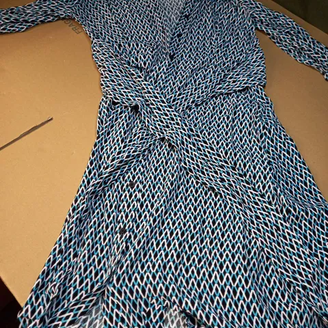 M&S TURQUOISE/BLACK PRINT SHIRT DRESS - SIZE 12