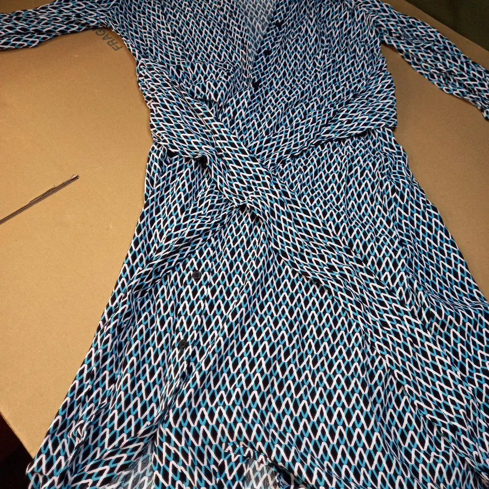 M&S TURQUOISE/BLACK PRINT SHIRT DRESS - SIZE 12 