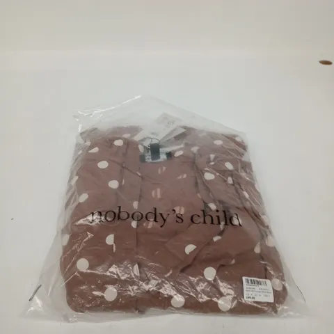 NOBODY'S CHILD PETITE SS STARLIGHT MIDI DRESS – SOFT BROWN WITH WHITE POLKA DOTS, UK 6 (EU 34, USA 2)