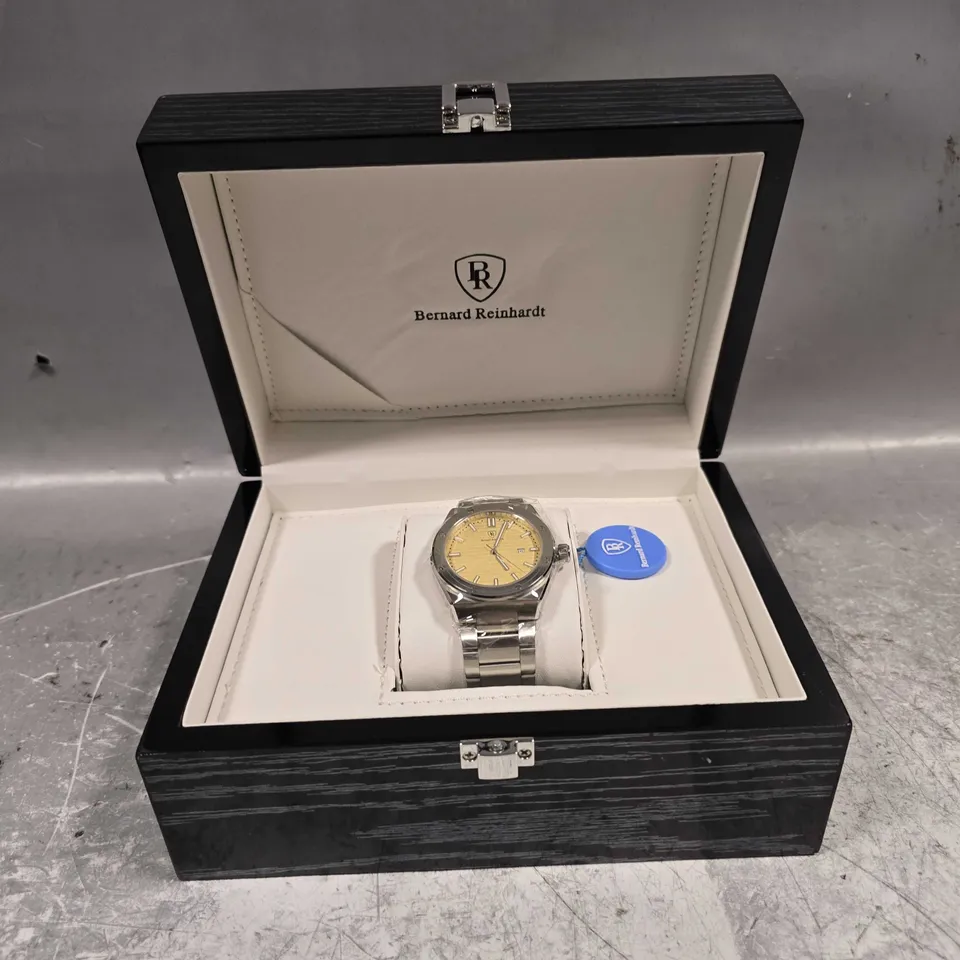 BERNARD REINHARDT ALL 316L STAINLESS STEEL SWISS MOVEMENT GENTS WATCH IN WOODEN GIFT BOX