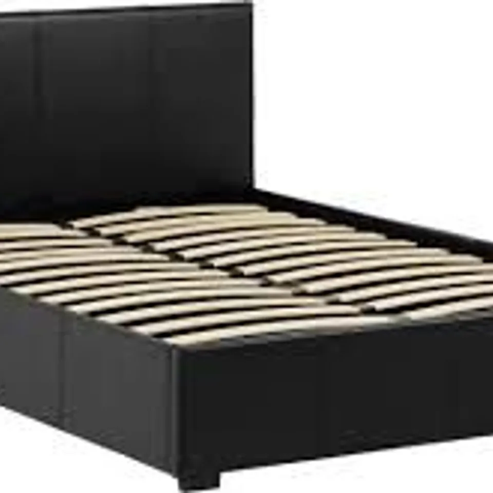 BOXED WAVERLY 4'6" DOUBLE SIZE STORAGE BED - BLACK PU (2 BOXES)