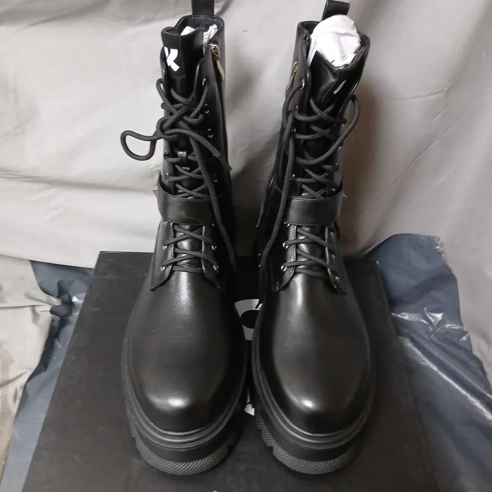 KOI X GHOST BLACK LEATHER COMBAT BOOTS UK 9