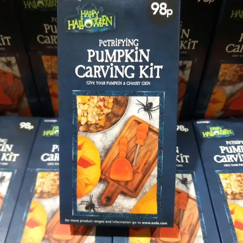 BOX OF APPROXIMATELY 48 BRAND NEW BOXED HAPPY HALLOWEEN PUMPKIN CARVING KITS