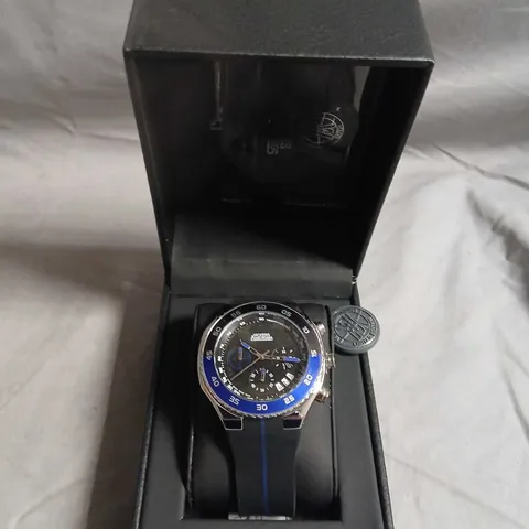 VICKERS ARMSTRONGS CHRONOGRAPH  LIMITED EDITION HAND-ASSEMBLED HARRIER QUARTZ– BLACK DIAL, BLUE BEZEL, BOXED