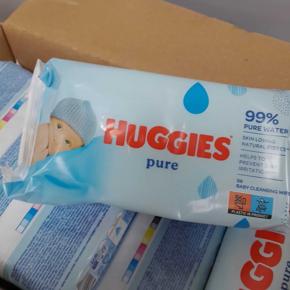 BOX OF APPROXIMATELY 15 PACKS OF HUGGIES BABY WIPES 