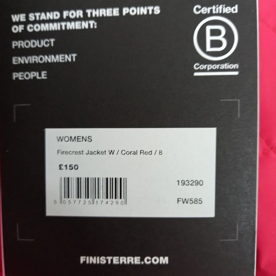 FINISTERRE FIRECREST JACKET SIZE 8 - WOMENS 