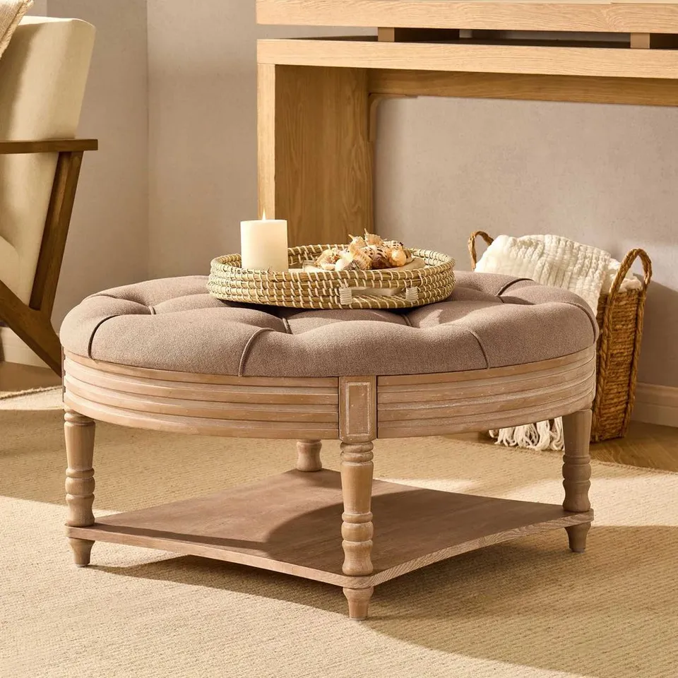 BOXED DUSK AUBREY ROUND COFFEE TABLE POUFFE - OATMEAL (1 BOX)