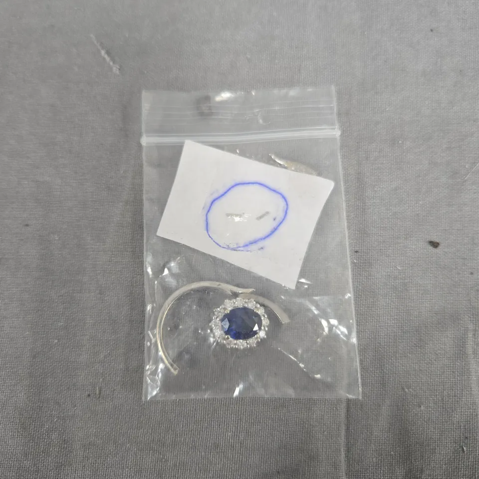 9CT WHITE GOLD RING WITH BLUE GEMSTONE AND DIAMOND HALO – CREATED BRILLIANCE