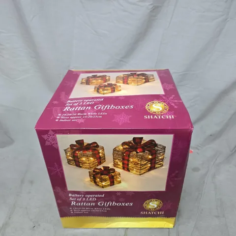 SHATCHI LED RATTAN GIFT BOXES – BATTERY-OPERATED SET OF 3, INDOOR USE