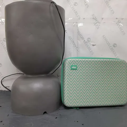 BOX OF 4 ASSORTED HOUSEHOLD ITEMS TO INCLUDE GARDEN DECORATION, TOOL STORAGE CASE, CANDLE HOLDERS, ETC