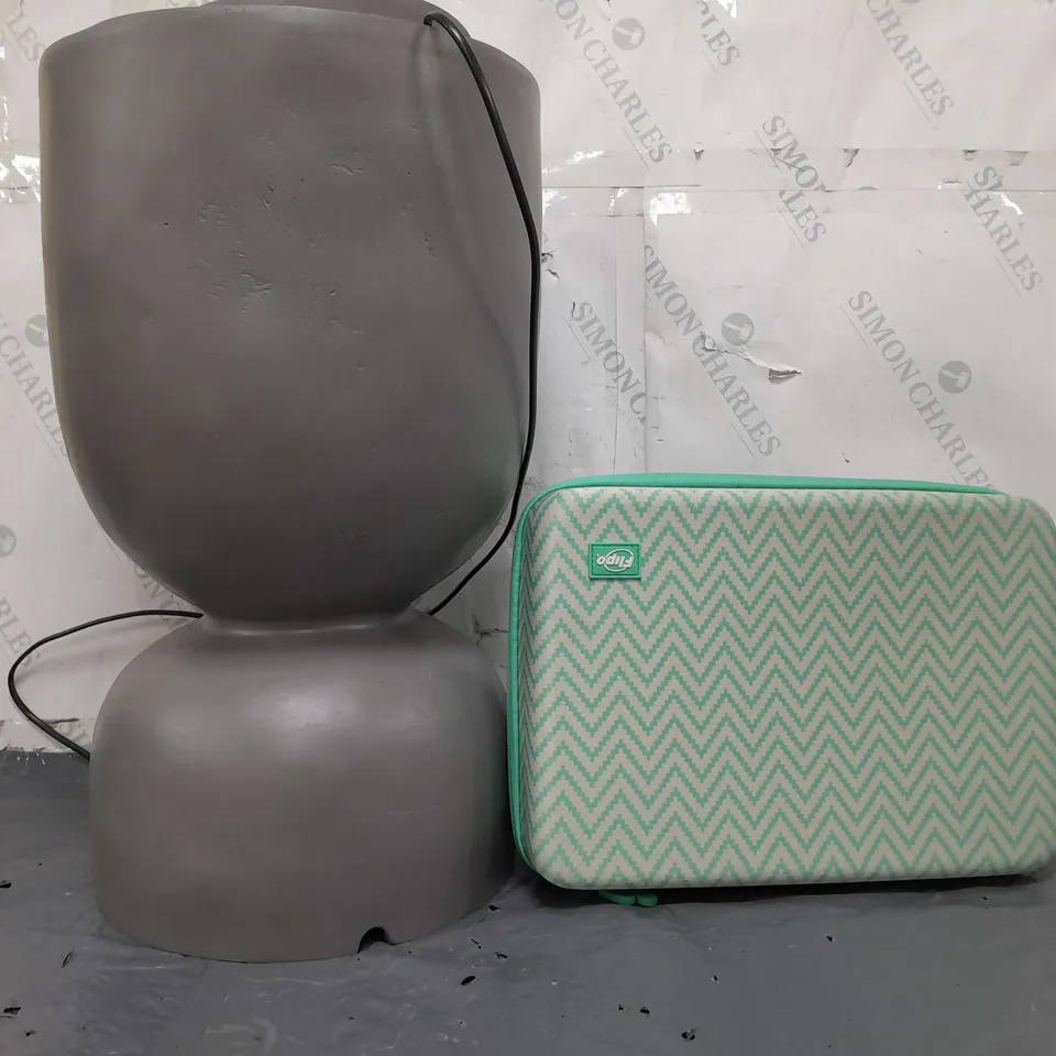 BOX OF 4 ASSORTED HOUSEHOLD ITEMS TO INCLUDE GARDEN DECORATION, TOOL STORAGE CASE, CANDLE HOLDERS, ETC