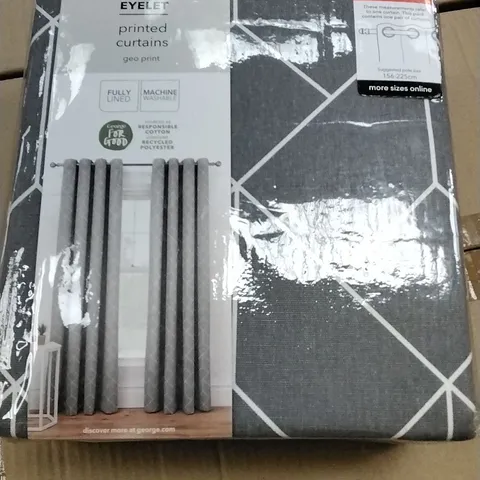 BOX OF 6 BRAND NEW EYELET PRINTED CURTAINS GEO PRINT GREY 168 X 228CM