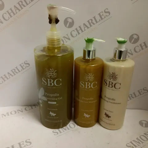 3 SBC PRODUCTS TO INCLUDE MOISTURISING GEL, CONDITIONER, SHAMPOO, ETC
