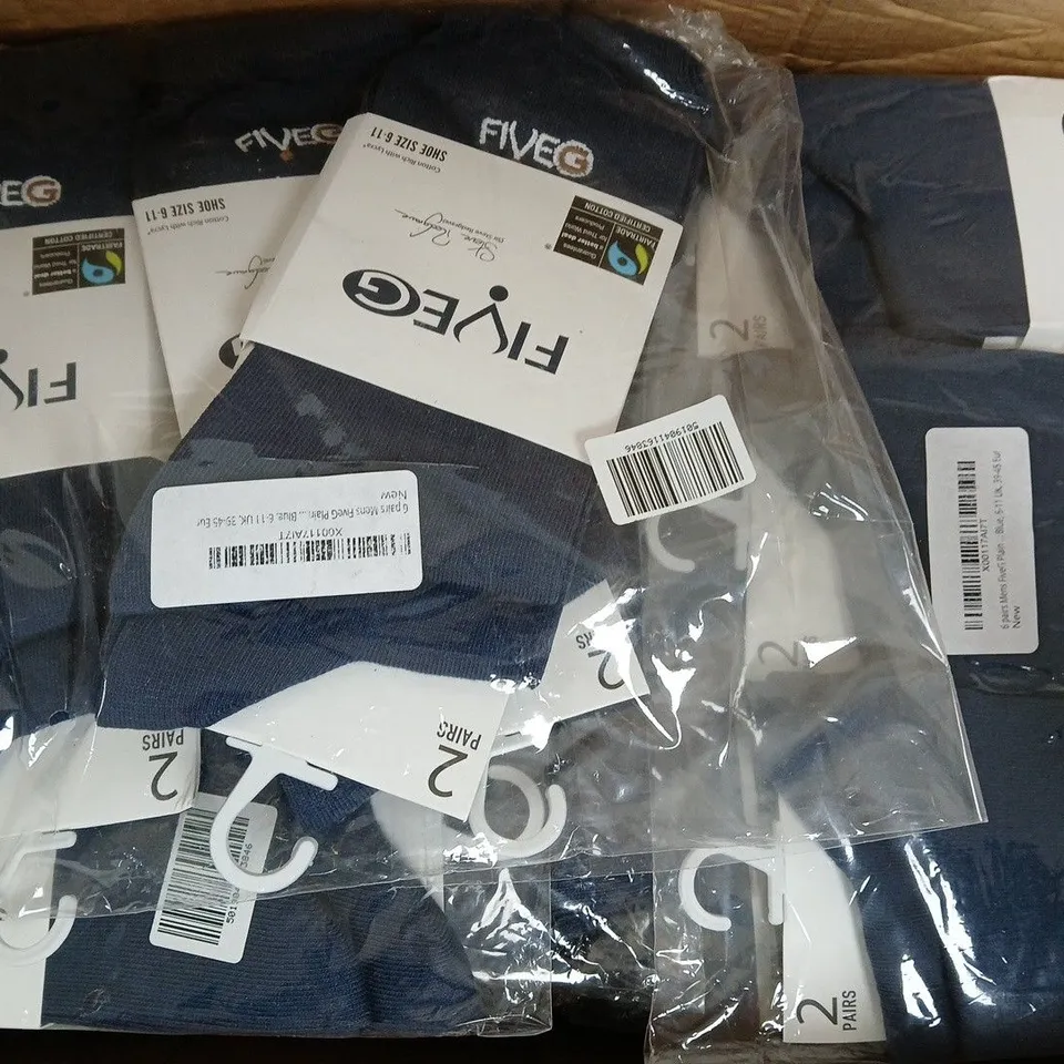 BOX OF APPROXIMATELY 20 PACKS OF FIVE G SOCKS IN NAVY - SIZES VARY - COLLECTION ONLY