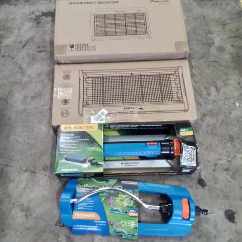 PALLET OF ASSORTED HOUSEHOLD GOODS AND PRODUCTS TO INCLUDE; INDOOR INSECT KILLERS, GARDEN SPRINKLERS, BOXED FURNITURE ETC