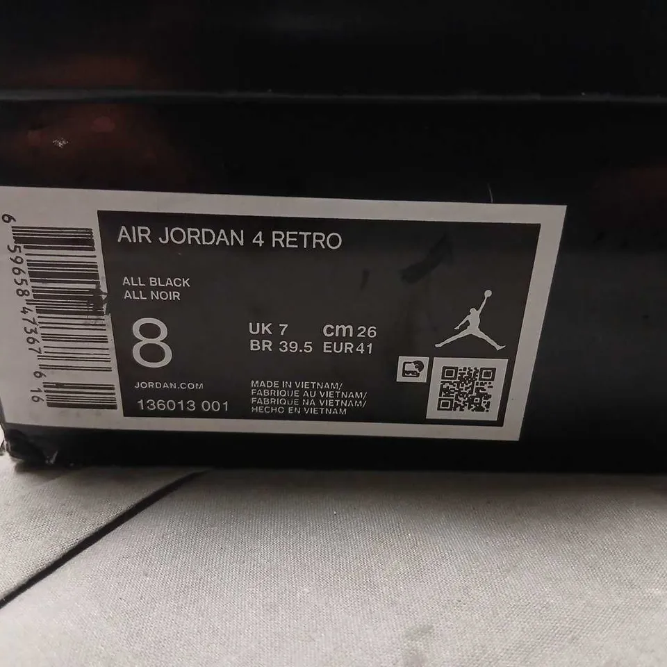 AIR JORDAN 4 RETRO ALL BLACK TRAINERS UK 7 