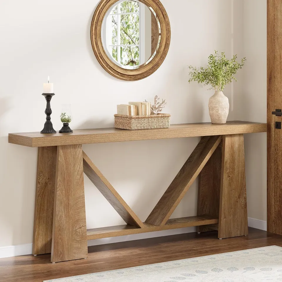 BOXED TRIBESIGNS CONSOLE TABLE, 180CM EXTRA LONG ENRTYWAY TABLE - LIGHT BROWN (1 BOX)