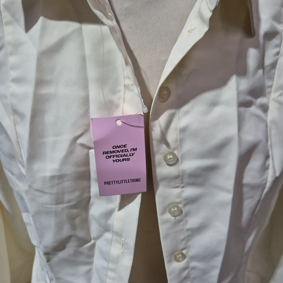 PRETTYLITTLETHING CREAM BUTTON-DOWN SHIRT, UK 12 (EU 40, US 8)