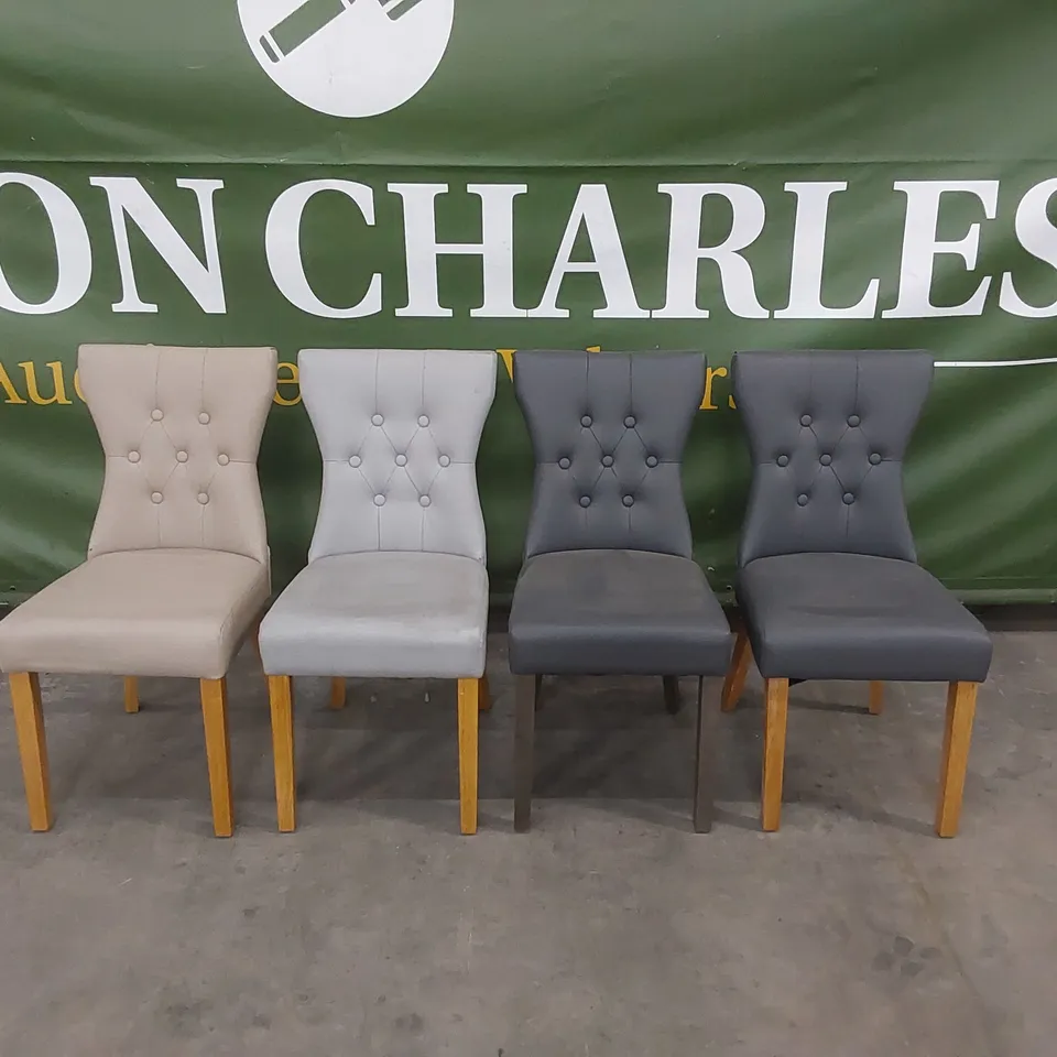 4 X ASSORTED DESIGNER BEWLEY LEATHER BUTTON BACK DINING CHAIRS // COLOURS VARY