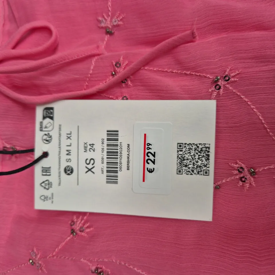 BERSHKA PINK EMBROIDERED SHEER MINI SKIRT – UK 6 (XS)