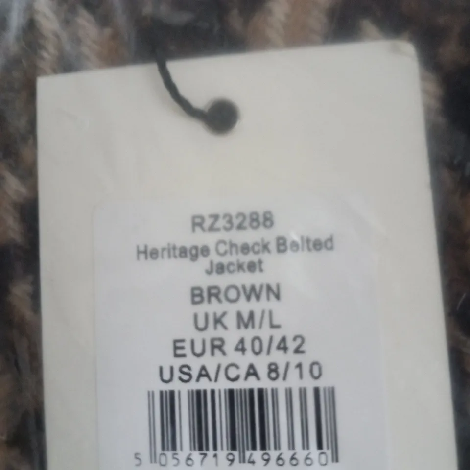 RO&ZO HERITAGE CHECK BELTED JACKET – BROWN, UK M/L