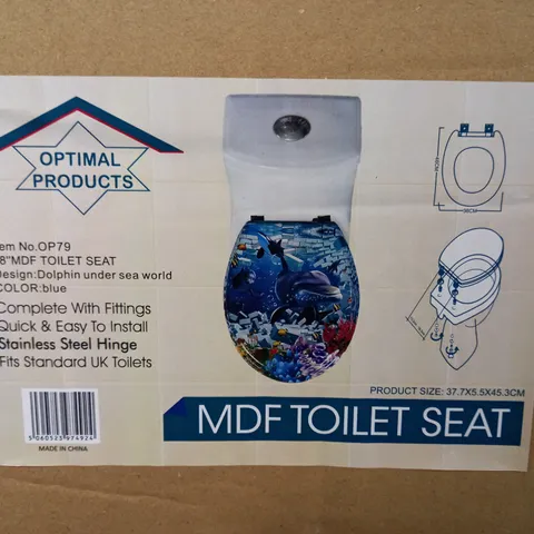 BOXED MDF TOILET SEAT - BLUE UNDER SEA DOLPHIN