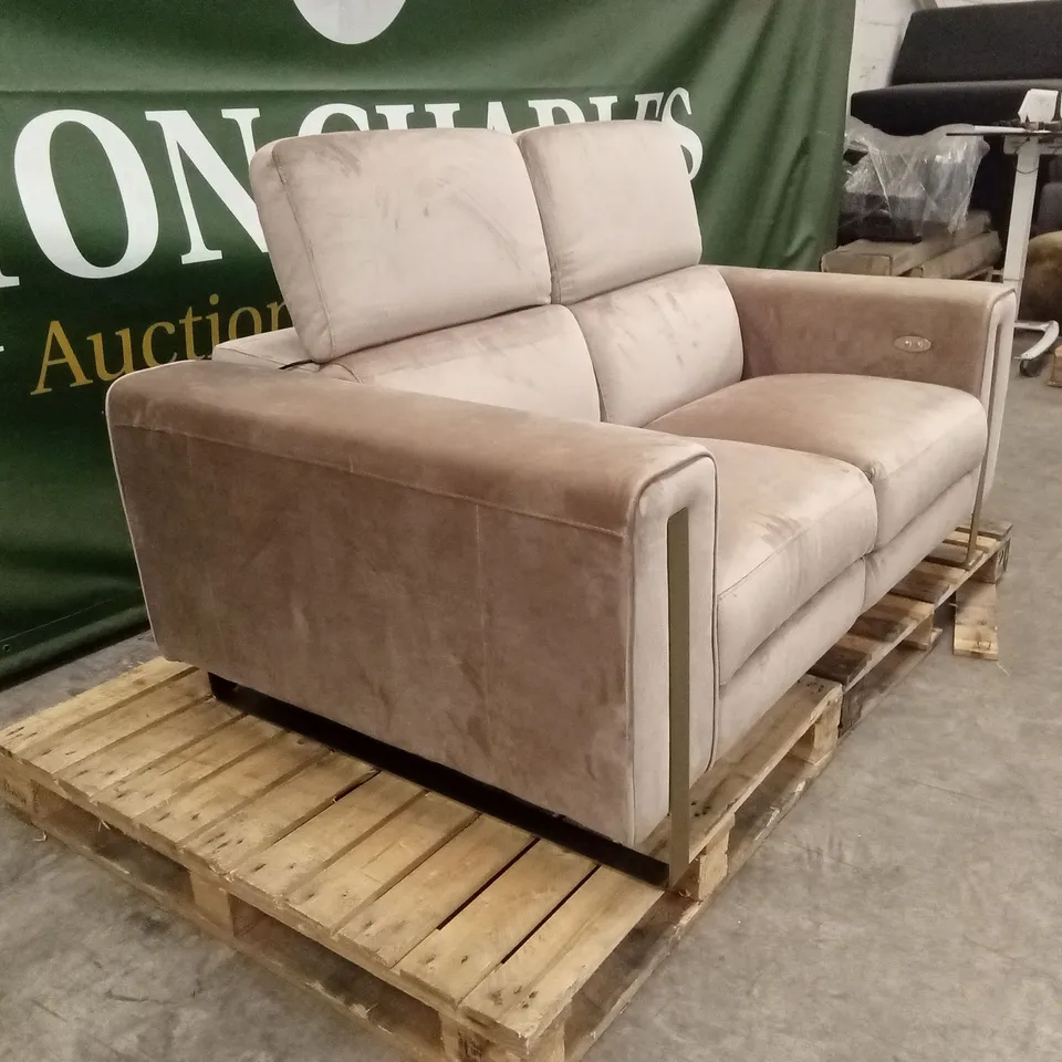 QUALITY DESIGNER ITALIAN MADE ASHLEY 2 SEATER ELECTRIC RECLINER VELVET SOFA - CHAMPAGNE