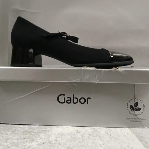 BOXED PAIR OF GABOR CLOSED TOE LOW BLOCK HEEL SHOE SIN BLACK SIZE UK 6