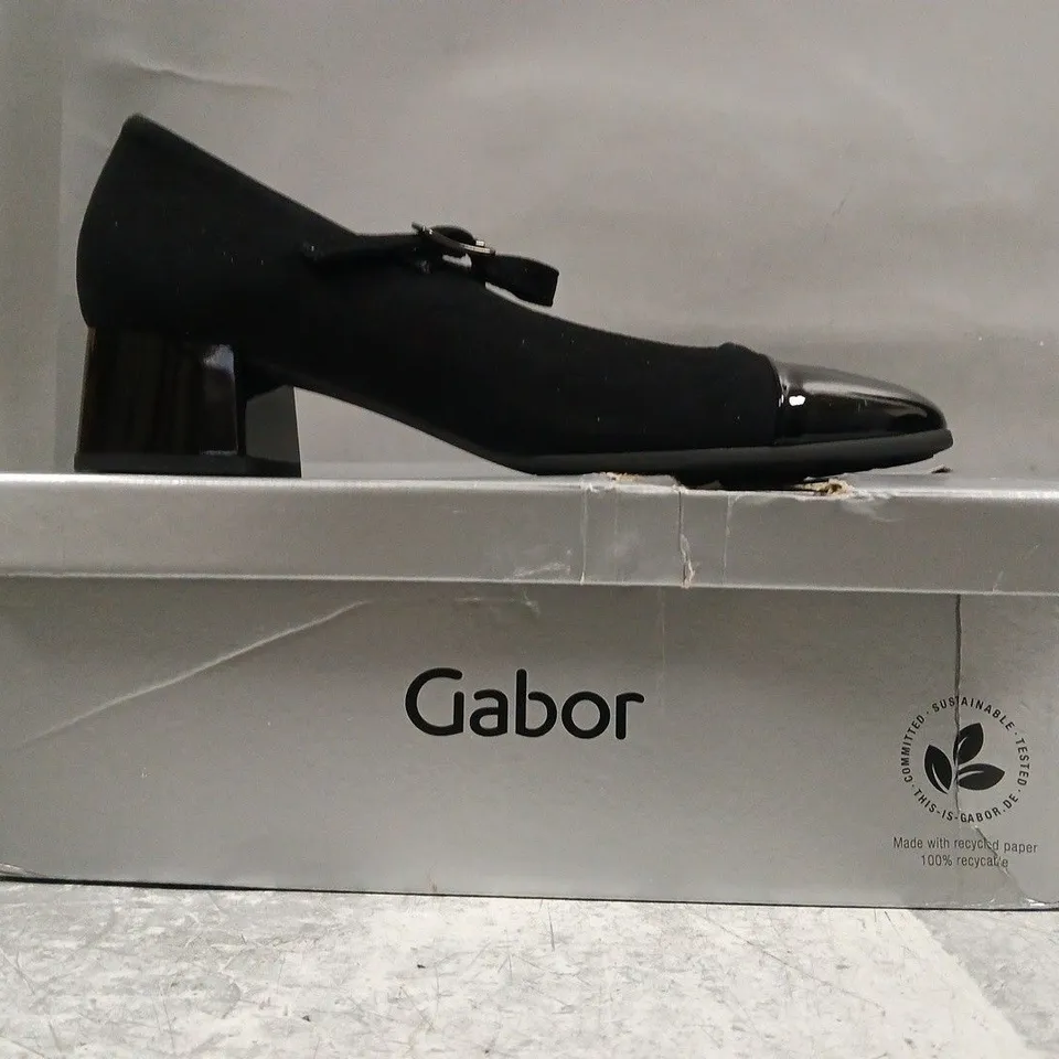 BOXED PAIR OF GABOR CLOSED TOE LOW BLOCK HEEL SHOE SIN BLACK SIZE UK 6