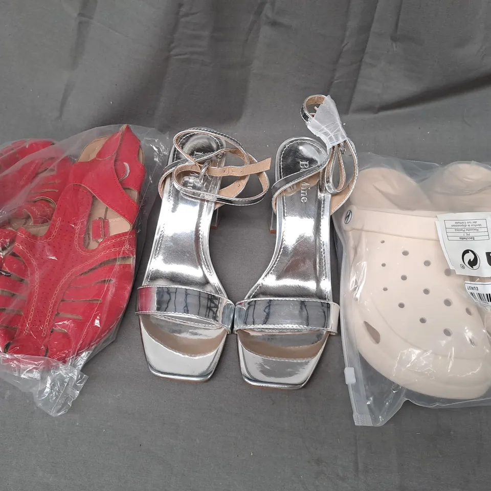 BOX OF APPROXIMATELY 15 ASSORTED PAIRS OF SHOES AND FOOTWEAR ITEMS IN VARIOUS STYLES AND SIZES TO INCLUDE BE MINE, ETC