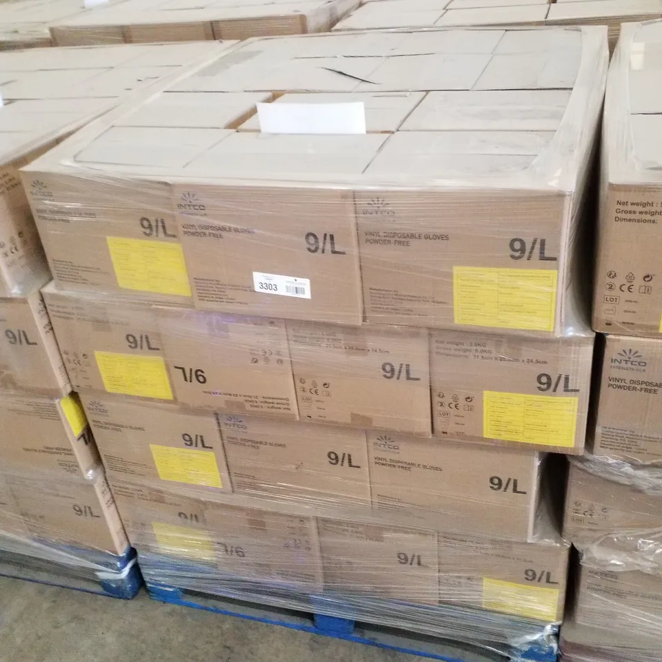 PALLET CONTAINING APPROXIMATELY 560 INTCO VINYL GLOVES 100PK LARGE