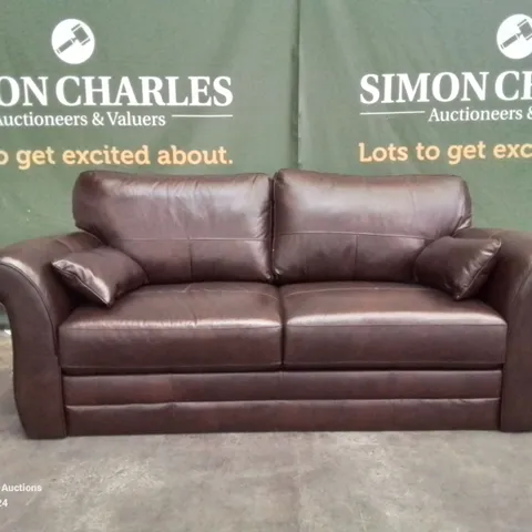QUALITY DESIGNER CHESTNUT ITALIAN LEATHER VANTAGE 3 SEATER SOFA 