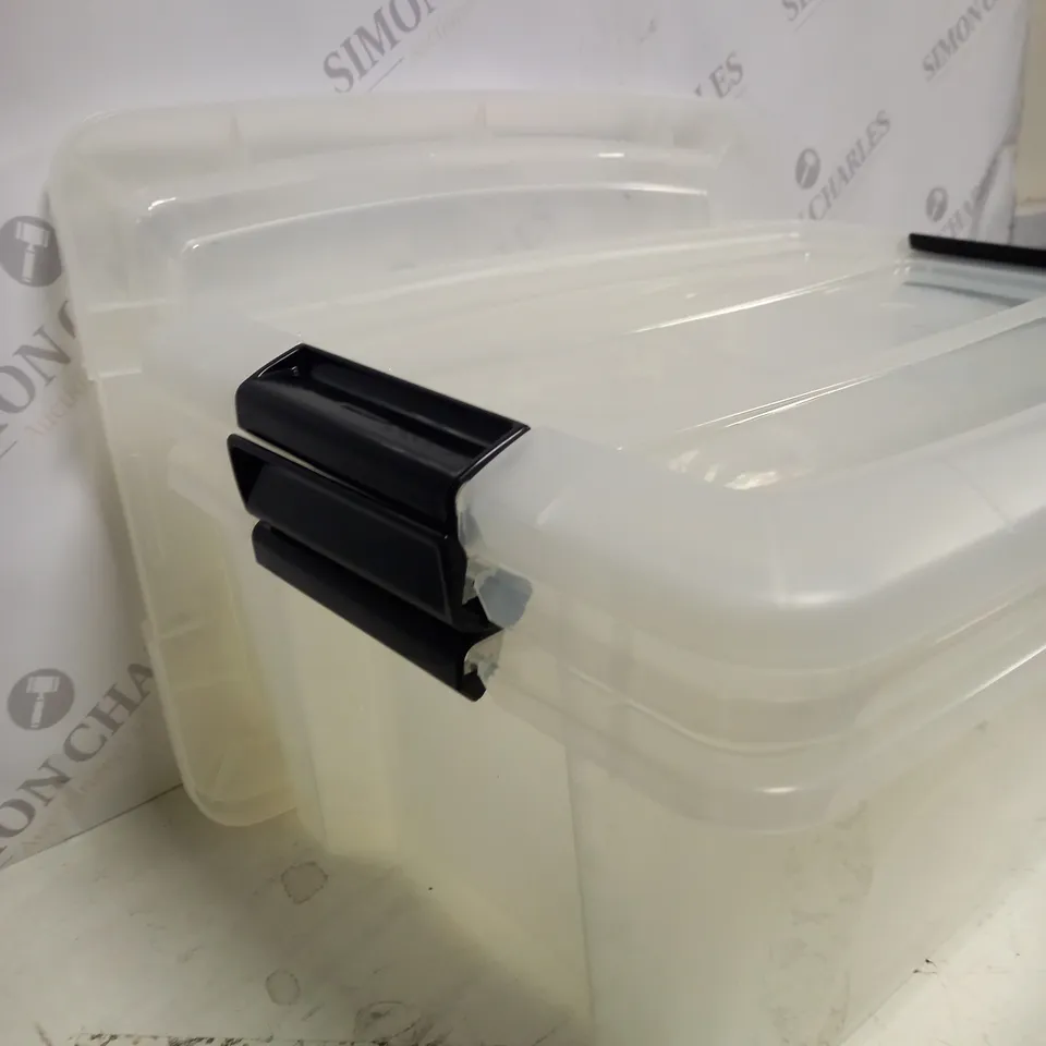 LOT OF 3 CLIP LID CLEAR PLASTIC STORAGE CRATES