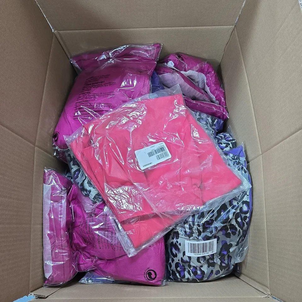 BOX OF APPROXIMATELY 25 ASSORTED CLOTHING ITEMS TO INCLUDE BRENDA EDWARDS, DANNII MINOGUE ETC