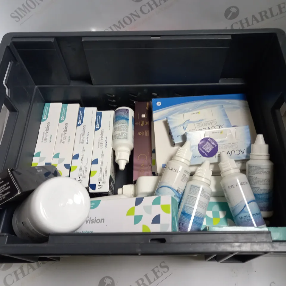 BOX TO CONTAIN APPROX. 25 X ASSORTED VISION CARE PRODUCTS. INCLUDES CONTACT LENSES & CONTACT LENSE CLEANING SOLUTION. BRANDS VARY - COLLECTION ONLY
