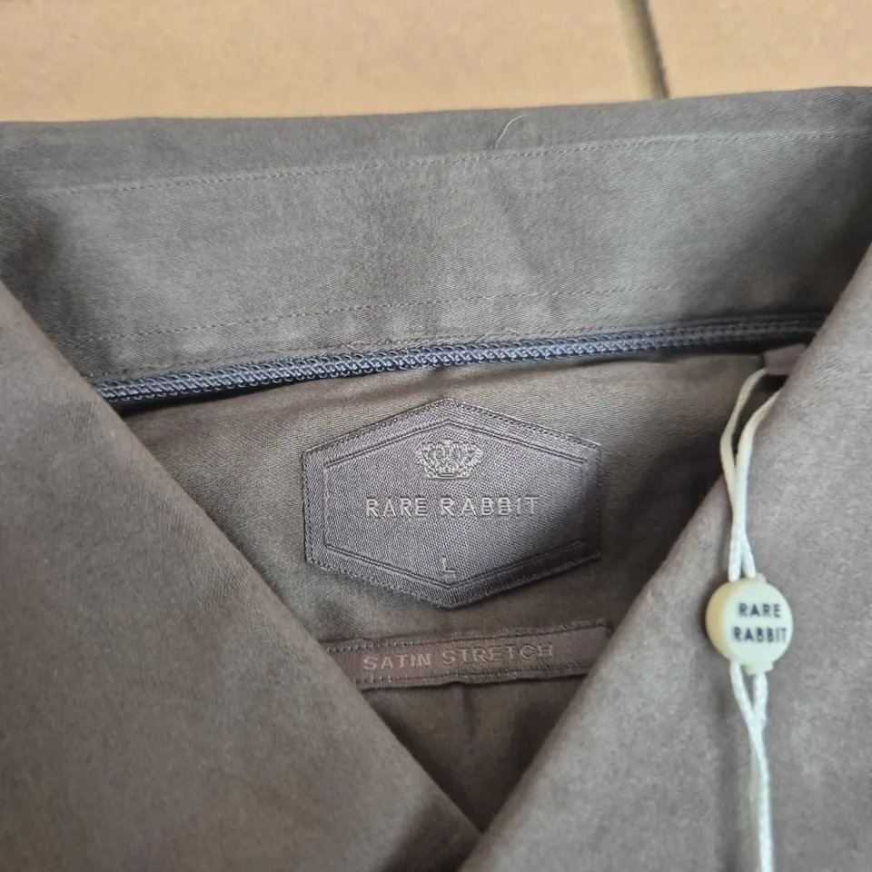 RARE RABBIT SATIN STRETCH SHIRT – BROWN, MEN'S LARGE