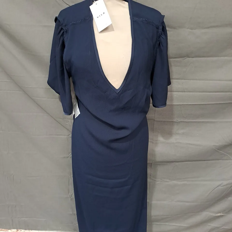 VILA VIENNA RAVENNA SATEENY NAVY DRESS - SIZE 42