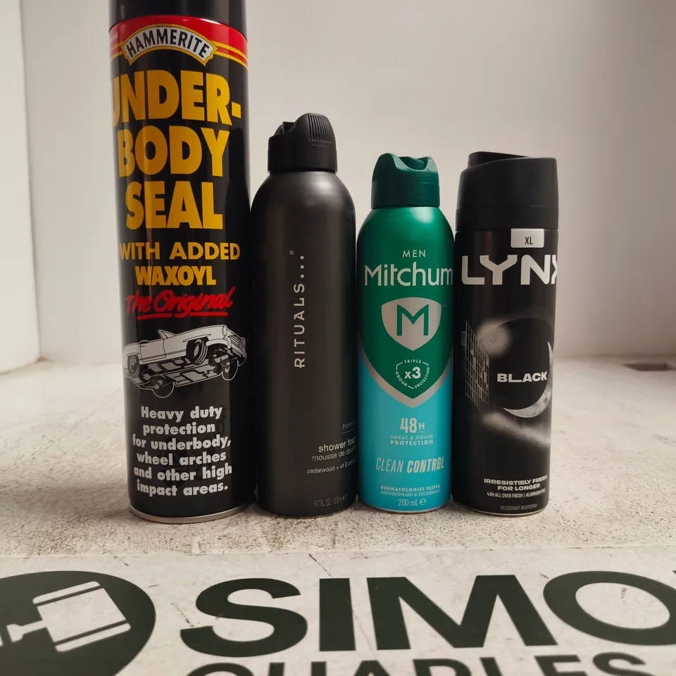 APPROXIMATELY 10 ASSORTED AEROSOLS TO INCLUDE LYNX , RITUALS AND MEN MITCHUM