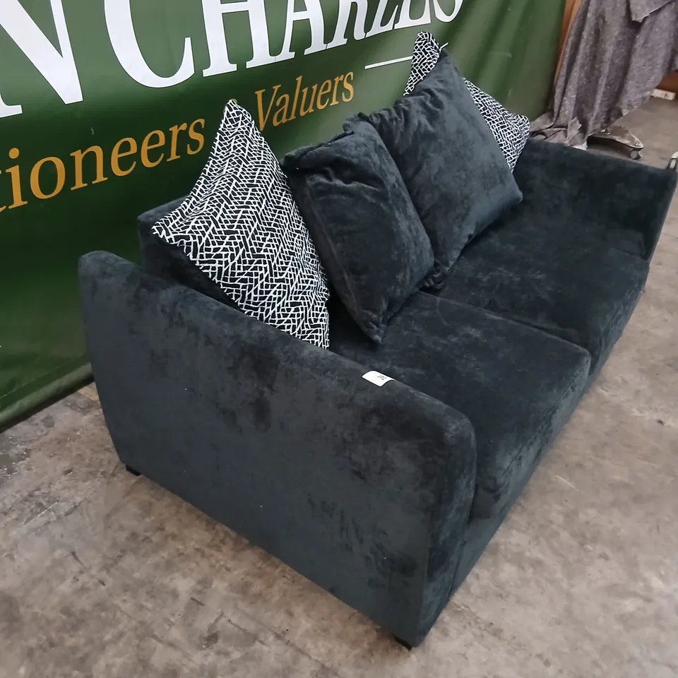 BLACK VELVET EFFECT 2-SEATER SOFA WITH CUSHIONS