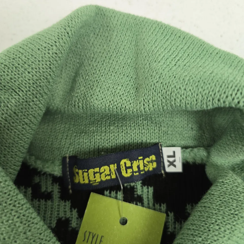 SUGAR CRISP UK XL GREEN & BLACK HOUNDSTOOTH KNIT JUMPER