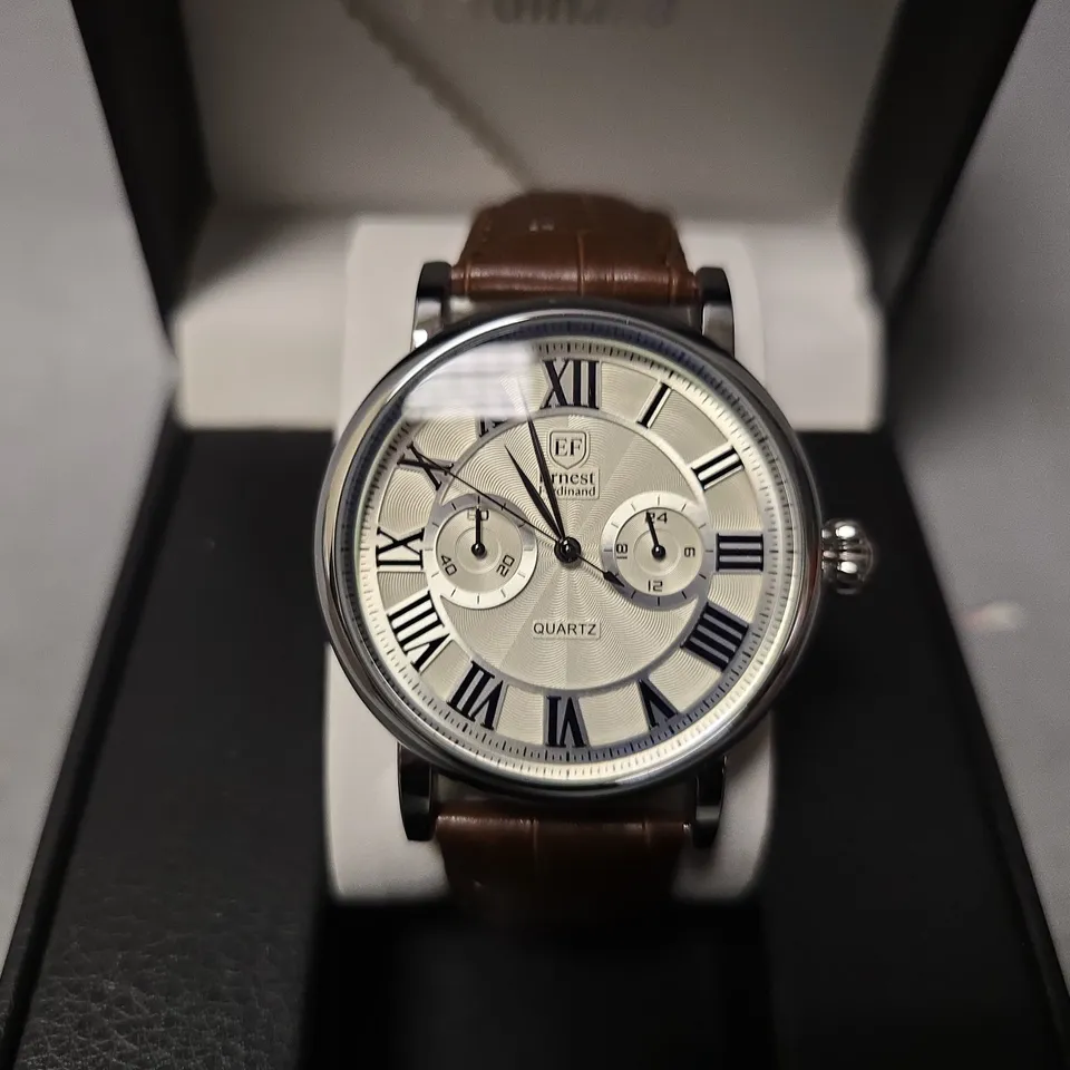 ERNEST FERDINAND WATCH – FUNCTIONING SUB DIALS – LEATHER STRAP 
