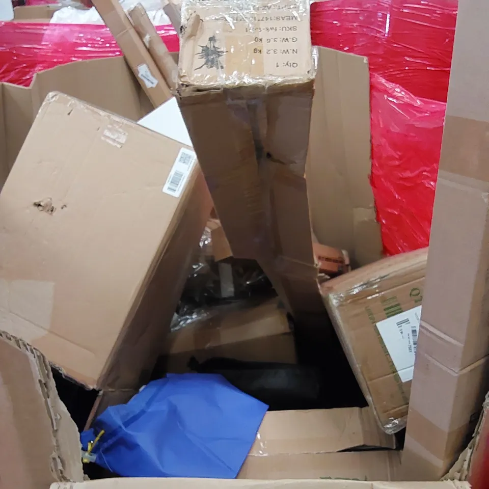 PALLET OF ASSORTED HOUSEHOLD ITEMS AND CONSUMER PRODUCTS. INCLUDES TOYS AND BOXED FURNITURE ETC 