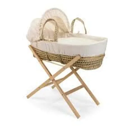 CLAIR DE LUNE WAFFLE CREAM PALM MOSES BASKET & NATURAL FOLDING STAND