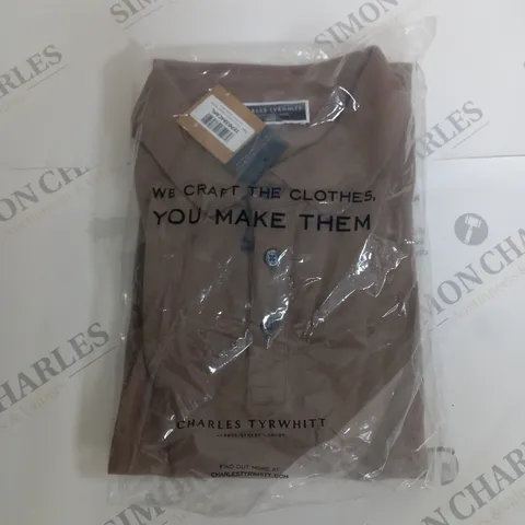 CHARLES TYRWHITT CAMEL SOLID SHORT SLEEVE COTTON POLO - L